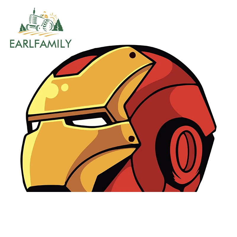 EARLFAMILY Funny Iron Helmet PEEKING Car Sticker Chibi Big Head Decal Rear Glass Window Toolbox Racing Graffiti Car Decoration