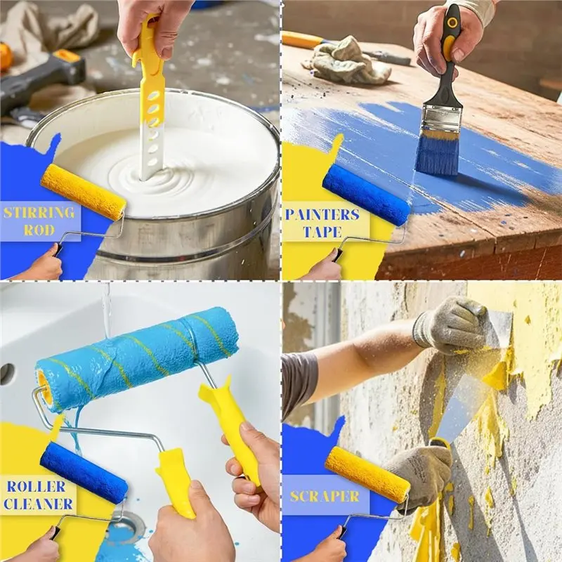 FYBL-Professional Paint Roller Set With Extension Pole - Ideal For Interior Walls, Ceilings, Trim & DIY Projects