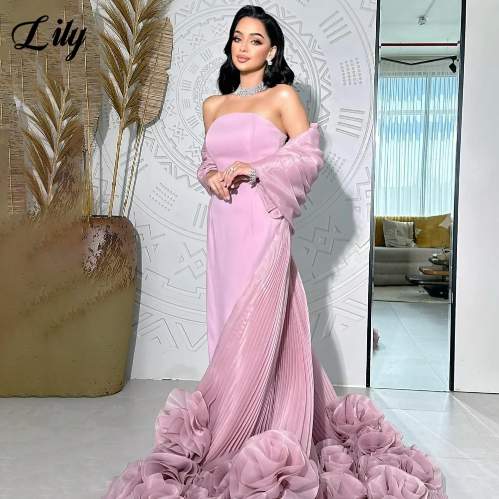 فستان حفلات من Lily Sky Blue بسيط مع أكتاف مكشوفة فستان حفلات بوق مشد خلفي مع زهور للمناسبات الخاصة حسب الطلب