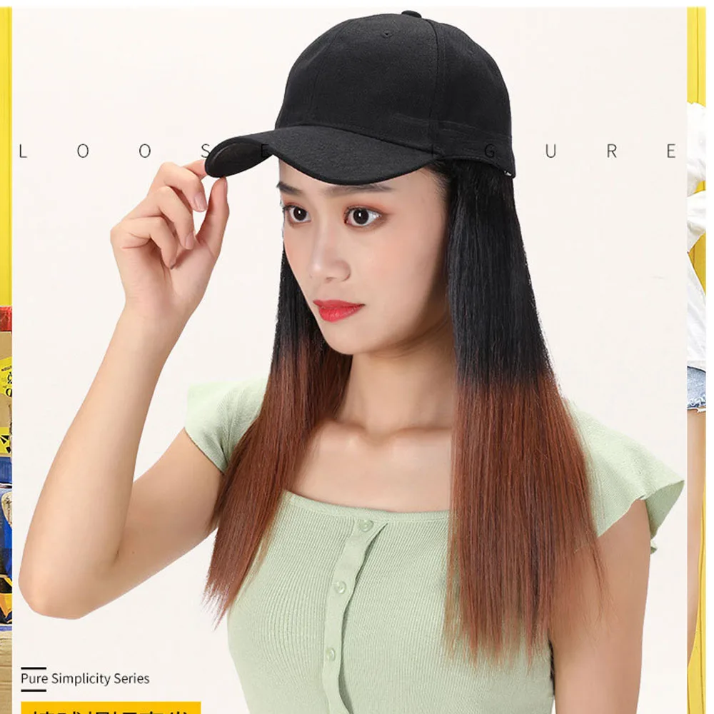 Synthetic Wigs Women's Baseball Cap Wigs Fashionable Gradient Long Straight Hair With Hat Easy Wear Daily Cosplay Party Headwear