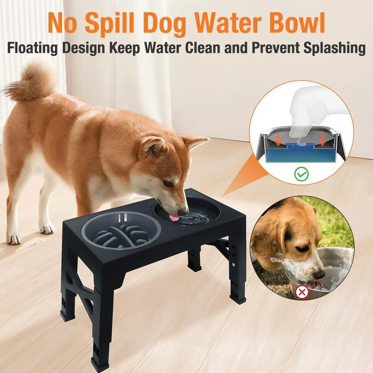 Elevated Adjustable Raised Dog Bowl Stand with 2 Stainless Steel Dog Food Bowl Dog Bowl Non-Slip Feeder for Large Medium