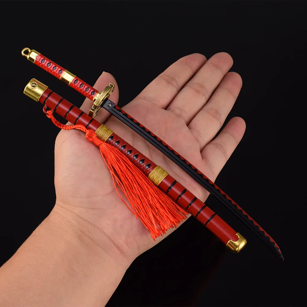 23cm Sandai Kitetsu Roronoa Zoro Keychain Anime Merchandise Fate Enma Shigure Metal Katana with Botton Weapon Sword Model Crafts