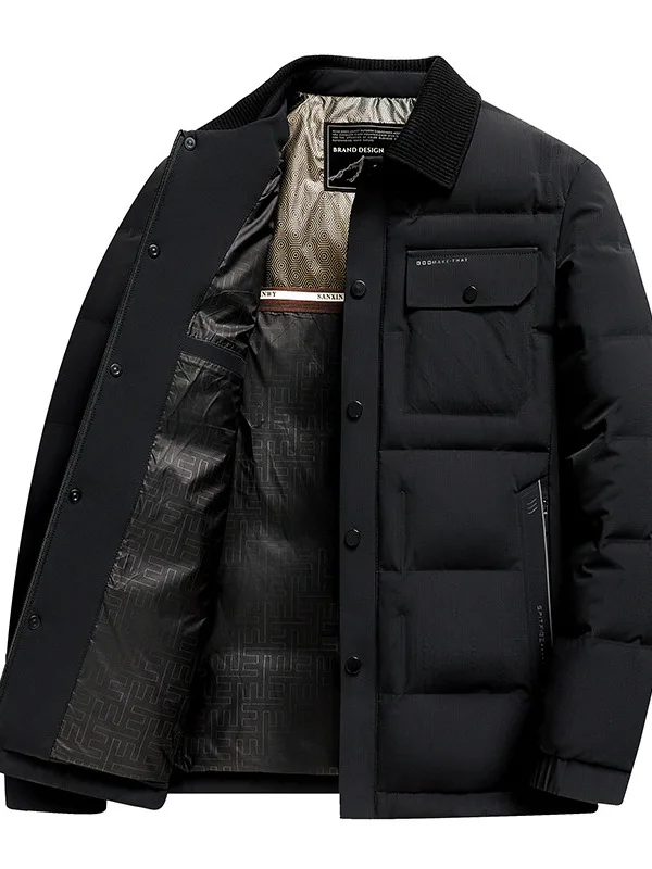 

Winter Men's down Jacket Sporty Casual Warmth Collar Removable Zipper Long Sleeve Thickened Anti-Static Waterproof