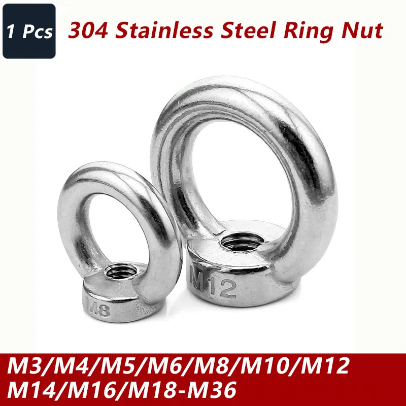 304 Stainless Steel M3/M4/M5/M6/M8/M10/M12/M14/M16/M18/M20/M24-M36 Lifting Eye Nuts Ring Eyebolt Ring Hooking Nut Screws 1Pcs