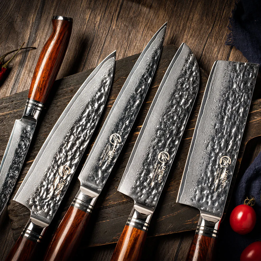 YARENH 5 PCS Chef Knives Set - High Quality Kitchen Knife - Japanese Damascus Steel Knife Set - For Fruit Meat Vegetable Cooking