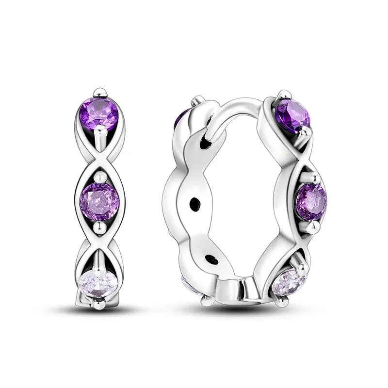 Pendientes de aro coloridos brillantes, joyería hipoalergénica de Plata de Ley 925 adornada con circón, elegante estilo lujoso para mujer