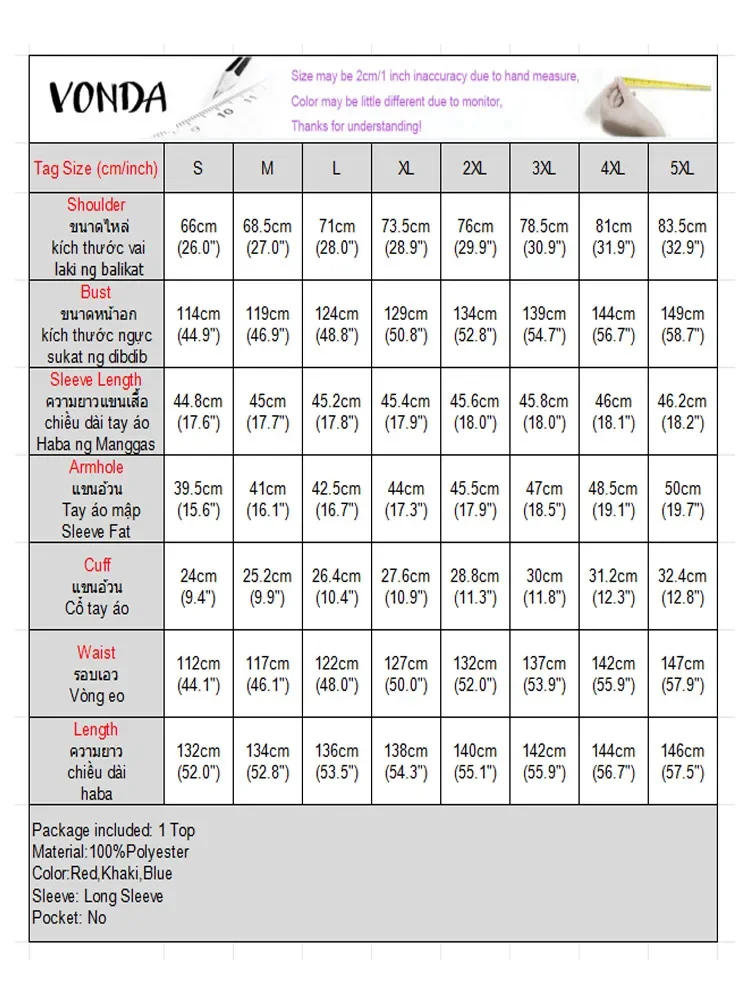 VONDA Moda Causale Abiti Manica Lunga Con Scollo A V Camicia Lunga da Donna Vestito Estivo 2025 Autunno Con Scollo a V Elegante Streetwear Maxi Abiti