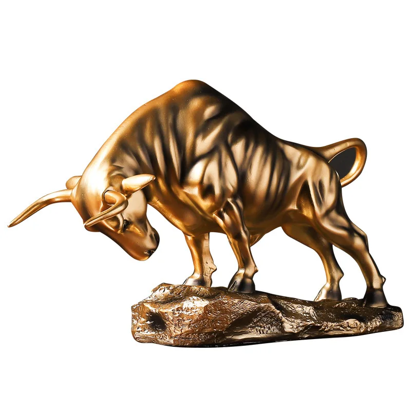 

Home Decor Gold Bull Sculpture Male Cattle Resin Figurine Mascot Creative Ox Animal Statue Living Room Office Desk Ornament Gift