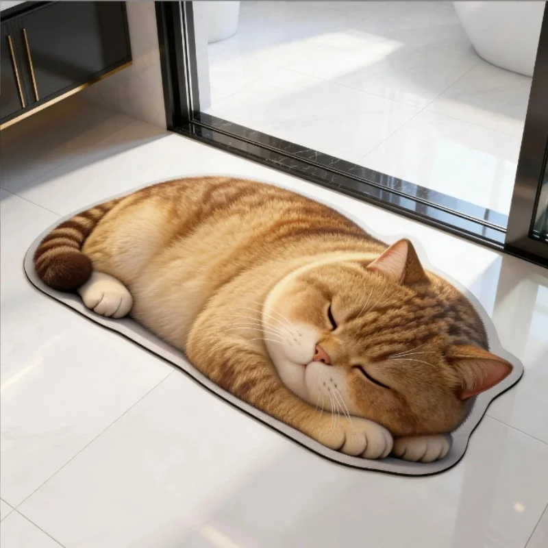 Cartoon Sleeping Cat Diatom Mud Floor Mat 40x60cm Bathroom Absorbent Quick Dry Anti-Slip Mat Household Use Dirt Resistant