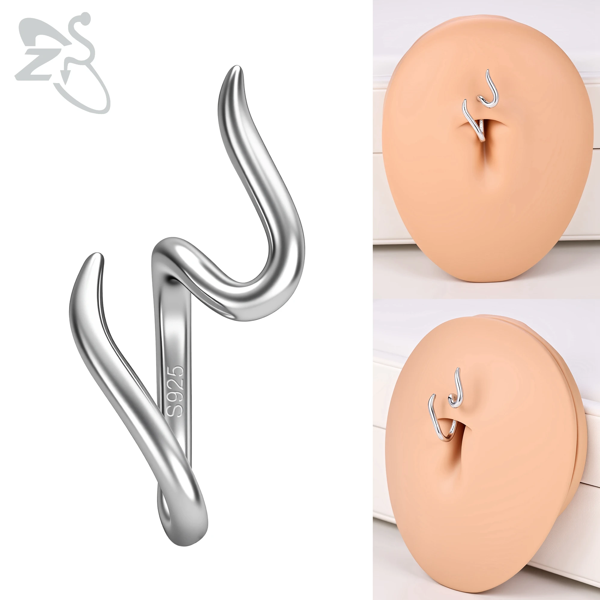 ZS 1 PC Flame Shape 925 Silver Belly Button Ring For Women Girls Minimalist Irregular Navel Piercing Summer Beach Body Piercings