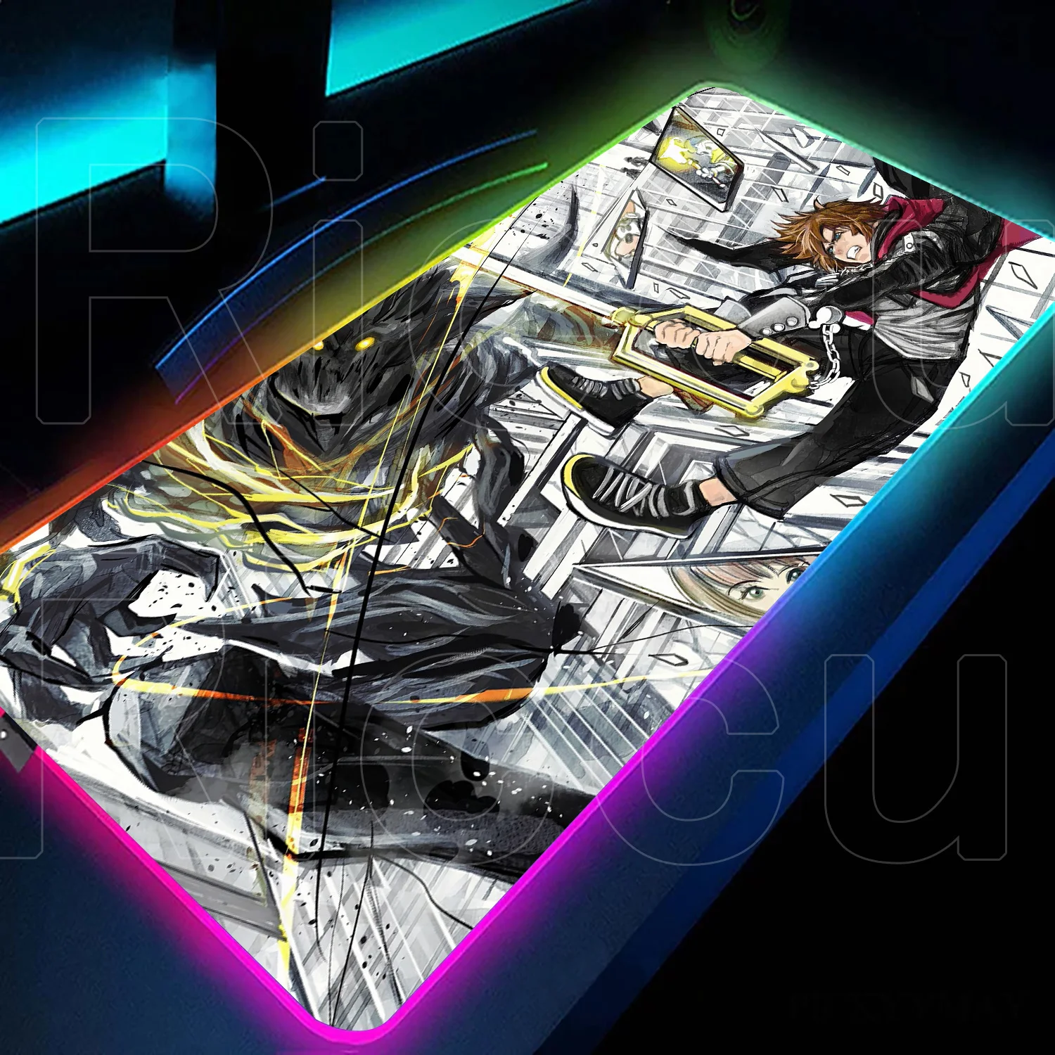 Large RGB Glowing Keyboard Mat Laptop Table HD Carpet K-kingdom H-hearts Gaming Colorful LED Setup Mouse Pads Office Accessories