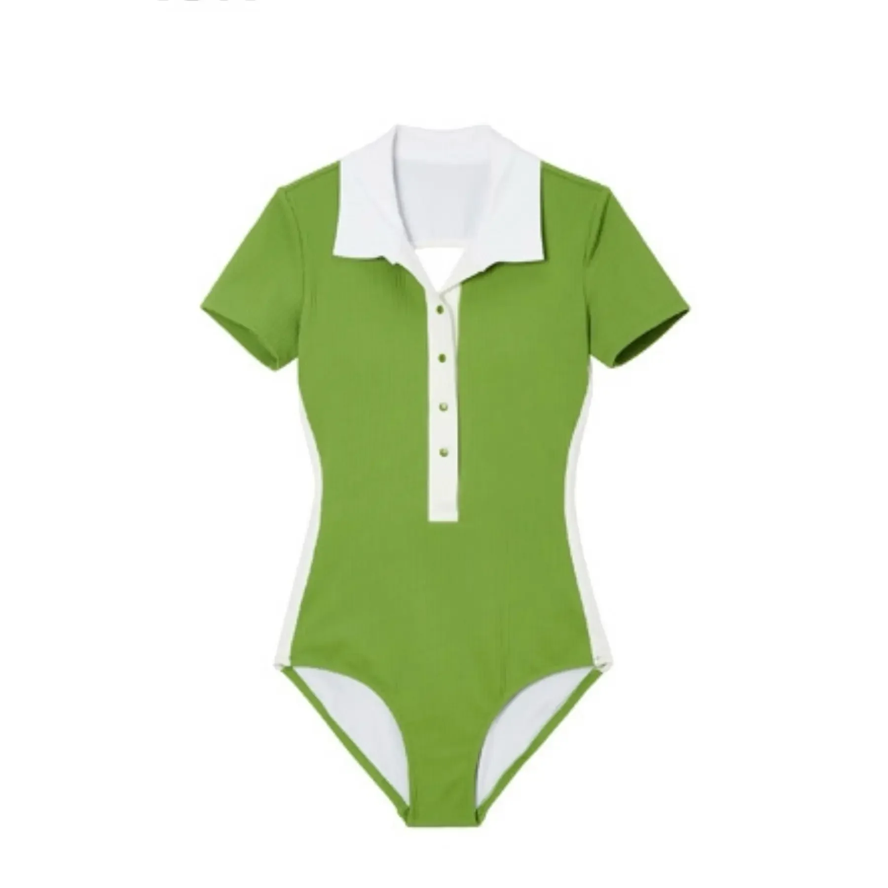 Korean Blue Swimwear Female Short Sleeve One Piece Swimsuit Women Lapel Monokini Biquinis Beach Bathing Suit Bodysuit 2025 New
