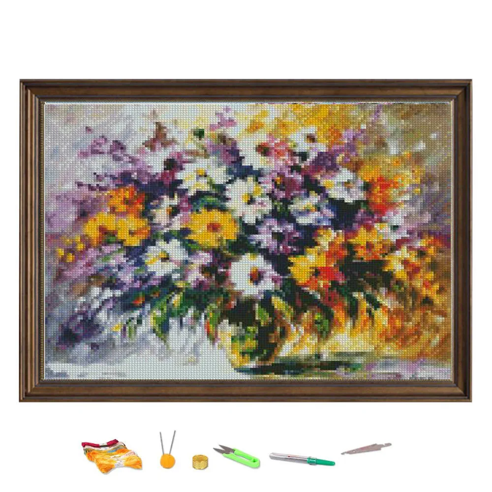 Kit di ricamo a punto croce colorato comedithem Flowers Thread Painting ricamo fai da te contati stampato su Canva 11CT decorazione