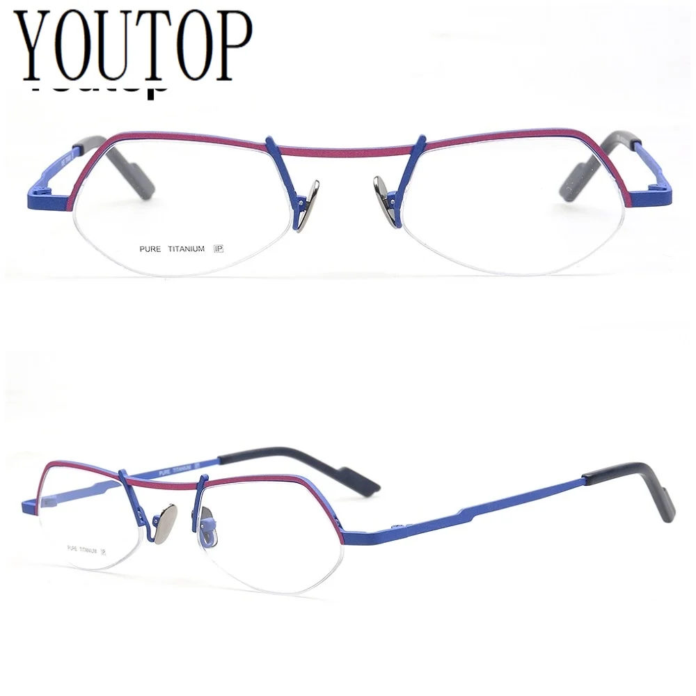 Retro Women Titanium Half Rim Eyeglasses Men Optical Glasses Frame Semi Rimless Prescription Eyewear Geometric Spectacles Modern