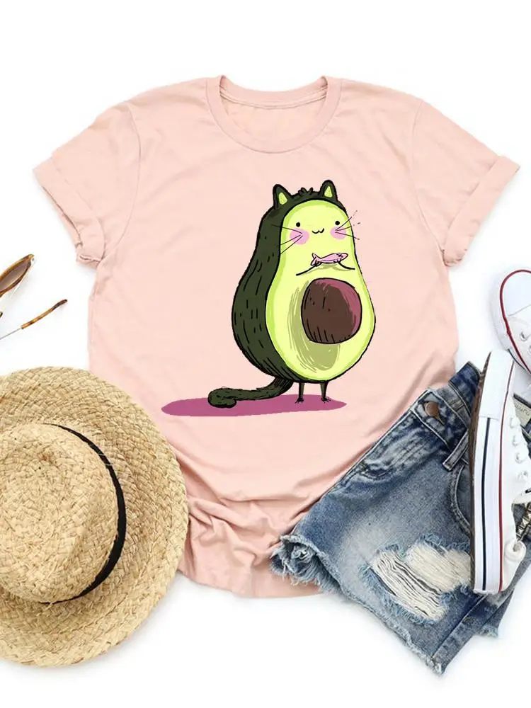 Grafische T-shirt Tee Top Mode Vrouwen Casual Avocado Minnaar Zoete Korte Mouw Kleding Dame Kleding Basic Print T-shirt