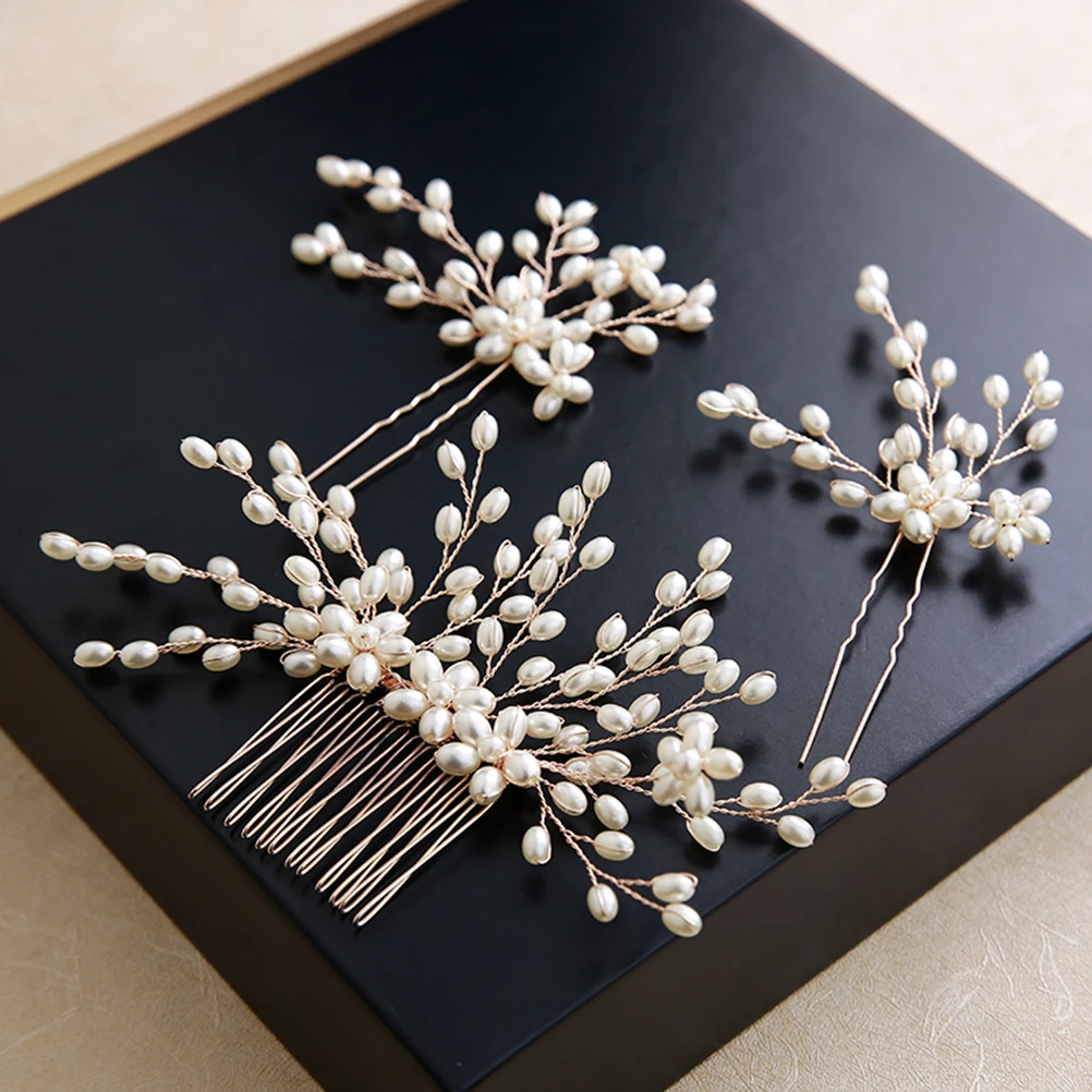 

3pcs Bridal Headdress Hair Comb Hairpin Set Vintage Pearl Pins for Women Wedding Party Bridesmaid Accessories Prom