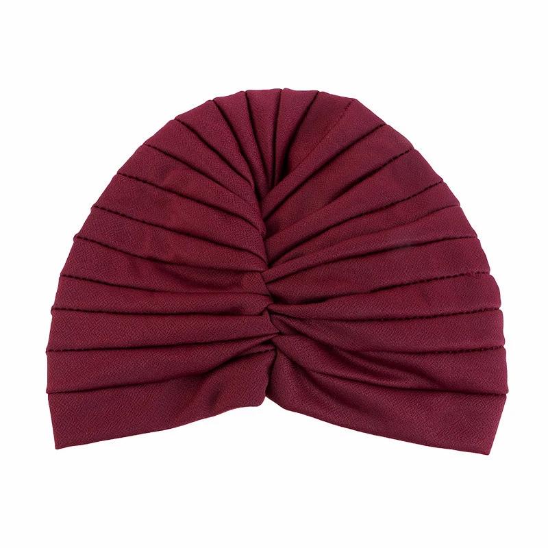 2024 New Loop Ruffled Women's Turban Cap Pleated African Head Wrap Bonnet Female Headscarf Hat Solid Muslim Hat Turbante Mujer