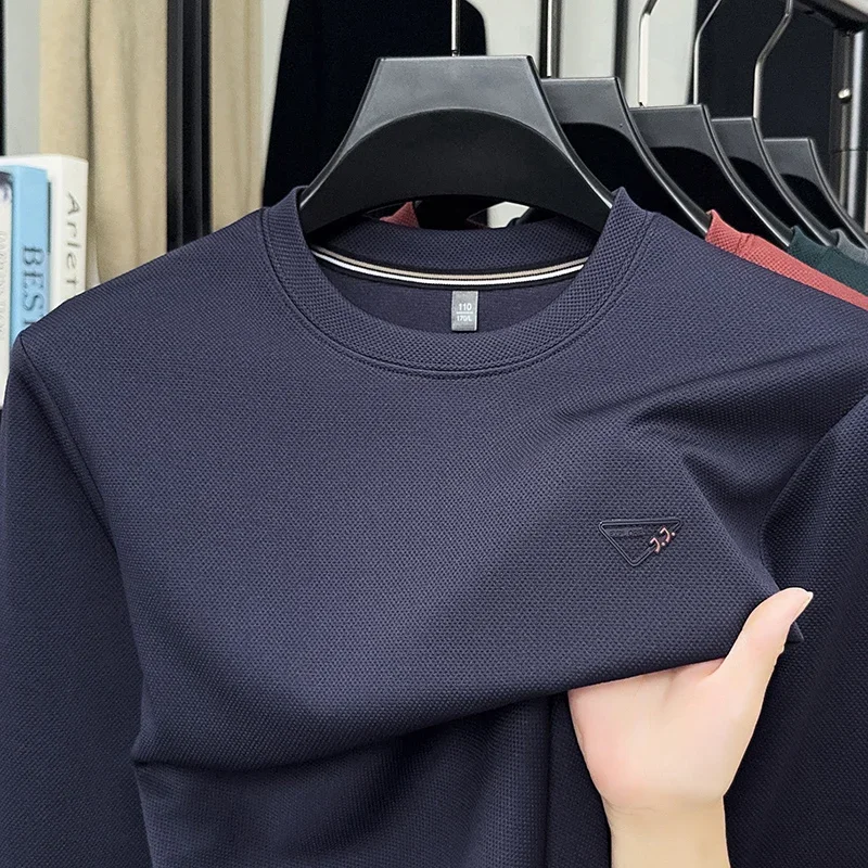 جديد خريف 2025 سترة رجالية برقبة دائرية تي شيرت في منتصف العمر فضفاض ورقيق وأكمام طويلة تي شيرت قاعدة علوية #4