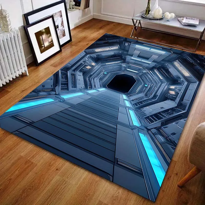 3D Spaceship Hatch Printed Carpet for Bedroom Living Room Bedside Sofa Floor Mat Modern Home Decor Area Rug Large Size