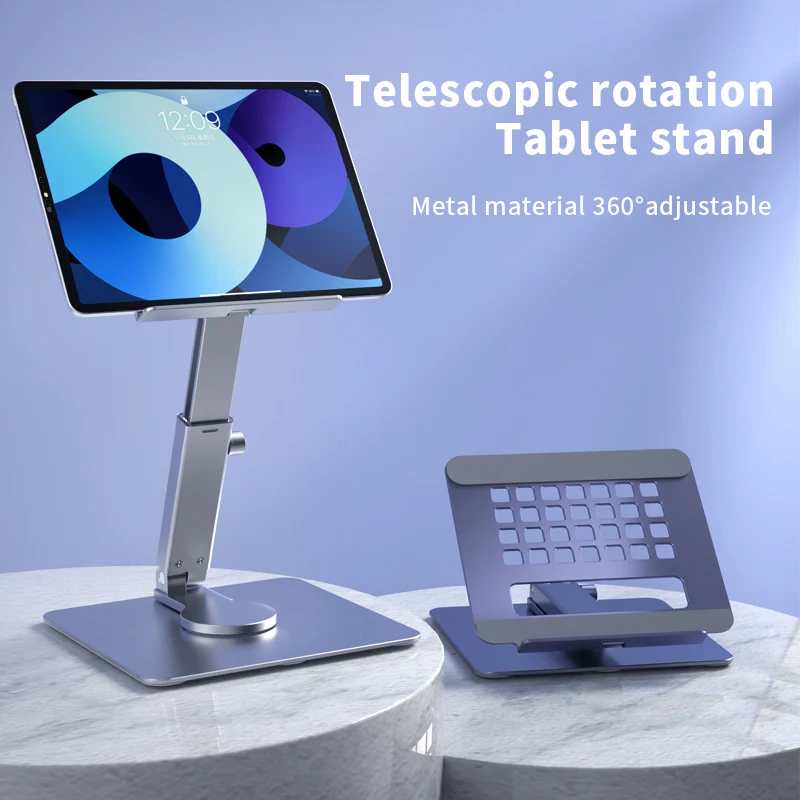 Aluminum Tablet Stand 360°Rotating Folding Adjustable Desk Holder Mount Riser for iPad Pro Air 4 Mini 12.9 4-14 Inch Xiaomi Tab