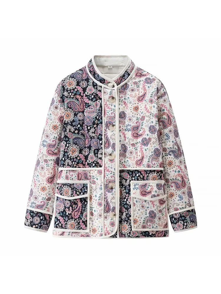 

Women 2025 Autumn Winter Floral Print Button Long Sleeves Cardigan Outwear Quilted Jacket Lightweight Vintage Coats Streetwear ﻿