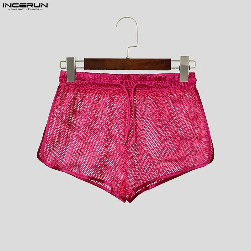 INCERUN Men's Shorts Mesh Patchwork Drawstring Joggers See Through Men Bottoms Summer Sexy Vacation 2026 Casual Shorts For Man