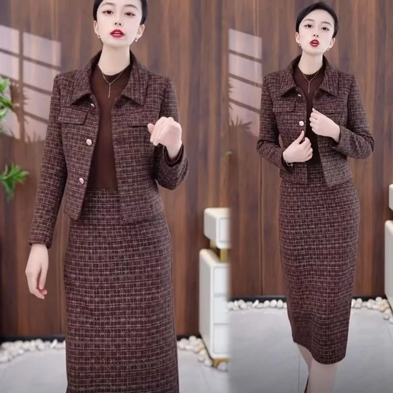 Elegant  Style Jacket Dress Set Women's Casual Fashion Slimming High Waist Two-Piece Spring Autumn New Arrival