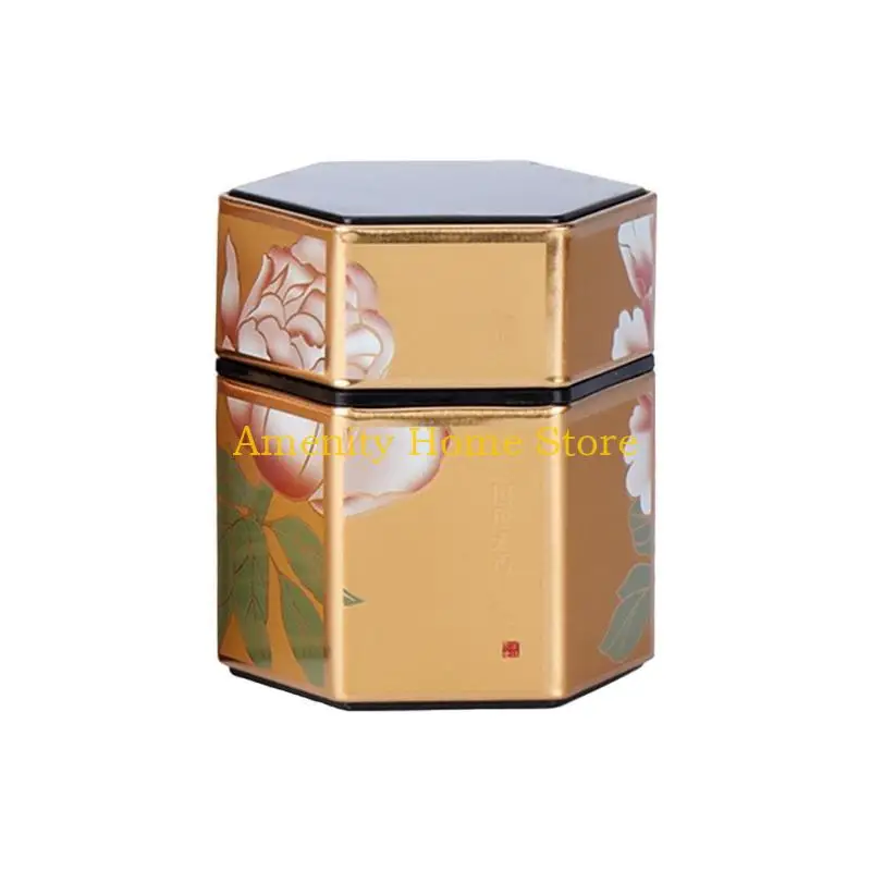 F26C Hexagon Tea Storage Containers Tea Tins Food Storage Container Candy Jar Cans for Tea Coffee Herb Chocolate Sugar Spices