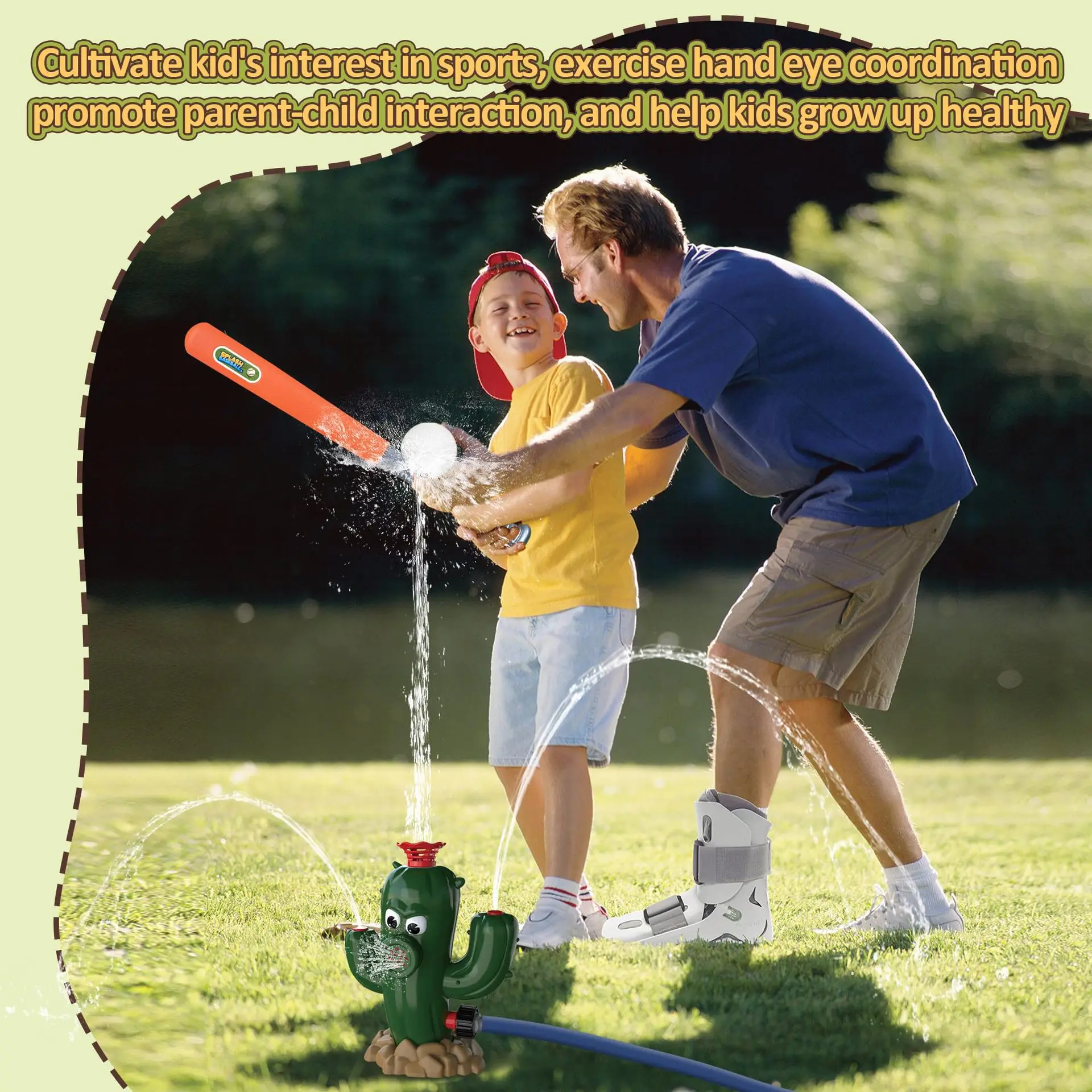 Water Sprinkler Baseball Toy,Cactus Water Play for Kids,Summer Outside Toys Lawn Backyard Water Fun Game Pool Party,Boys Girls