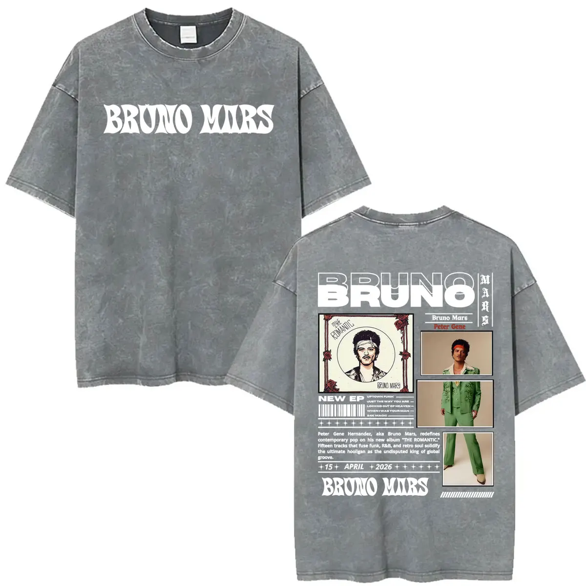 Bruno Mars The Romantic Tour 2026 Vintage Washed T-shirts Men's Clothing Fashion Classic T Shirt Summer O-Neck Oversized T-shirt