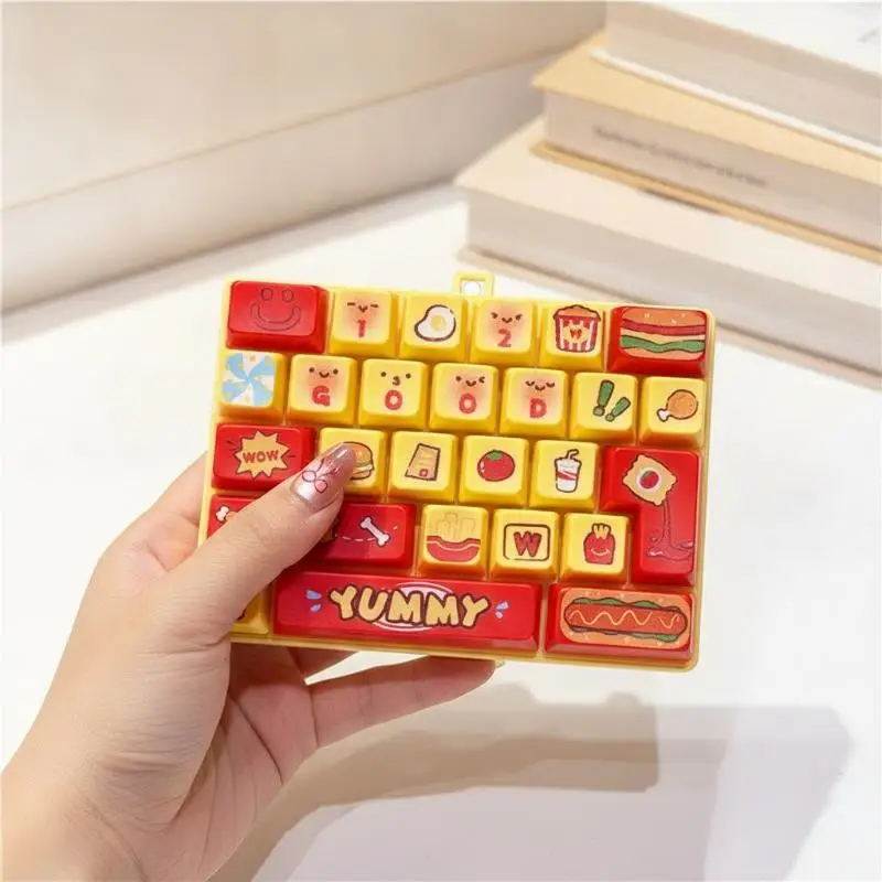 Stress Relief 26 Keys Food Themed Keyboard Keychain Creative Decompression Fidget Toy for Birthday Small Gifts