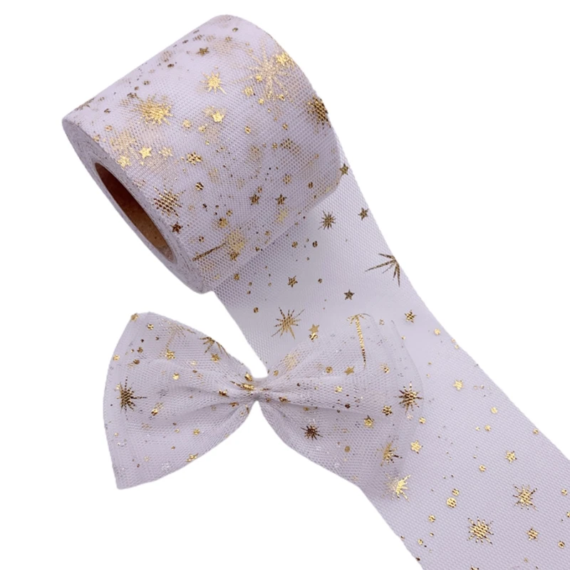 6cm Golden Star PatternTulle Rolls Crafting DIY Sewing Ribbon Multi Colors