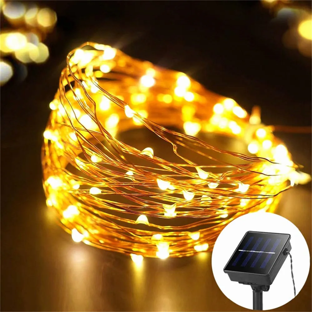 

LED Solar Copper Fairy Lights Lamp Outdoor 12M 100LEDs String Waterproof Holiday Party Garland Solar Garden Christmas Lights