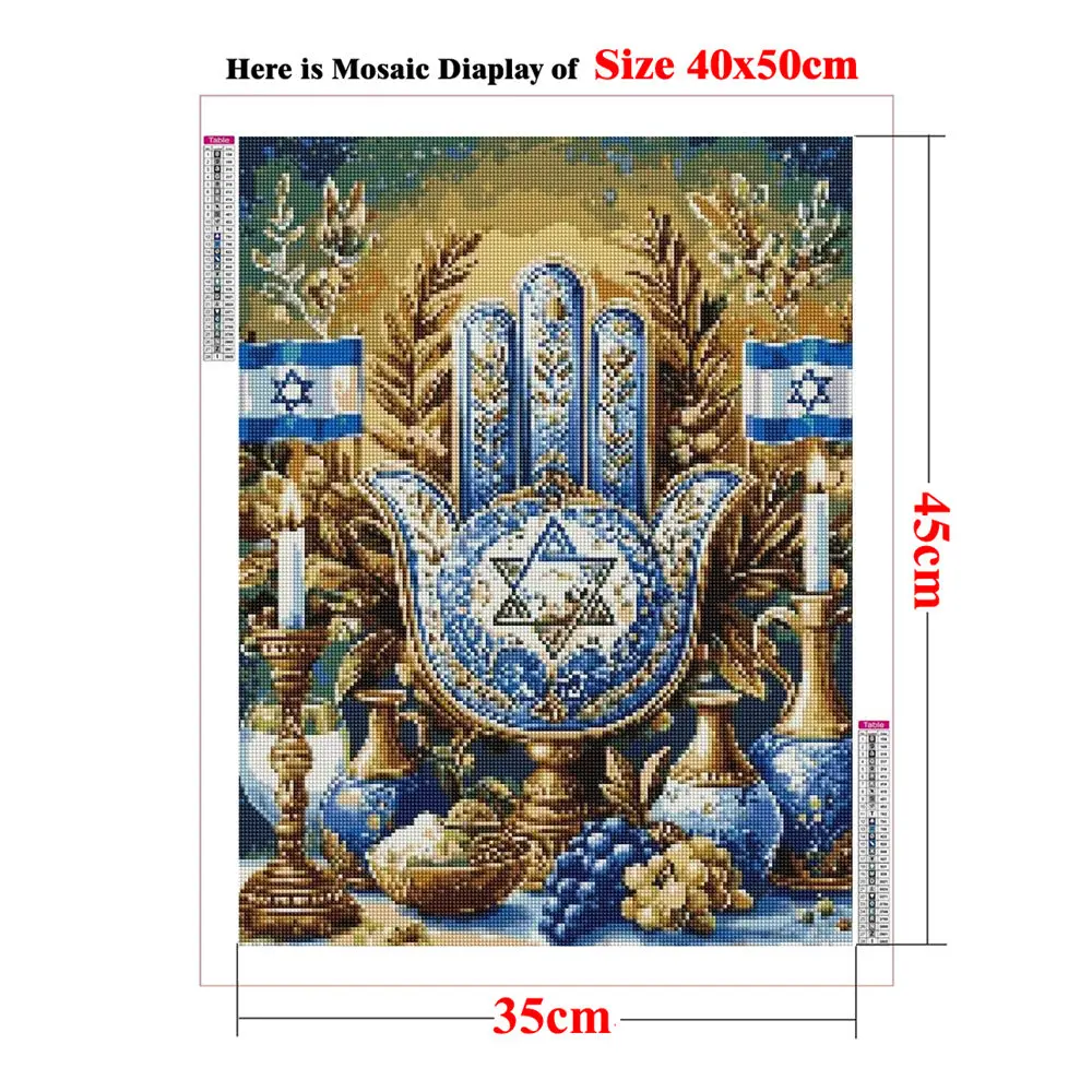 Diamond Painting Kit 5D DIY Embroidery Cross Stitch Hamsa Radiance Jewish Symbols Art Gift Crafts Home Decor Adult Children Gift