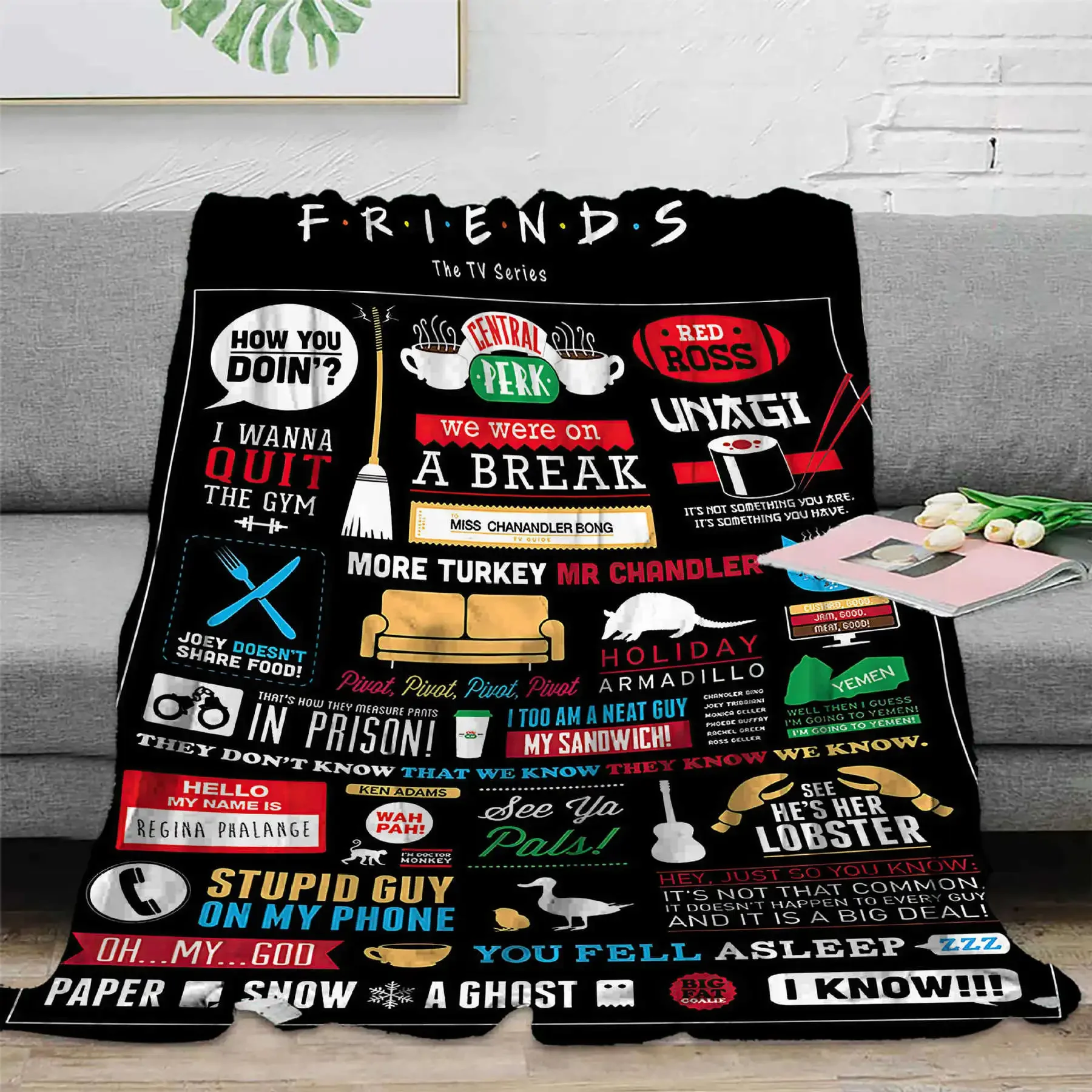 Friends TV Show Flannel Blanket For Kids Adult Girls Gift Picnic Travel Bed Throw Blanket Applicable All Season Black Blankets