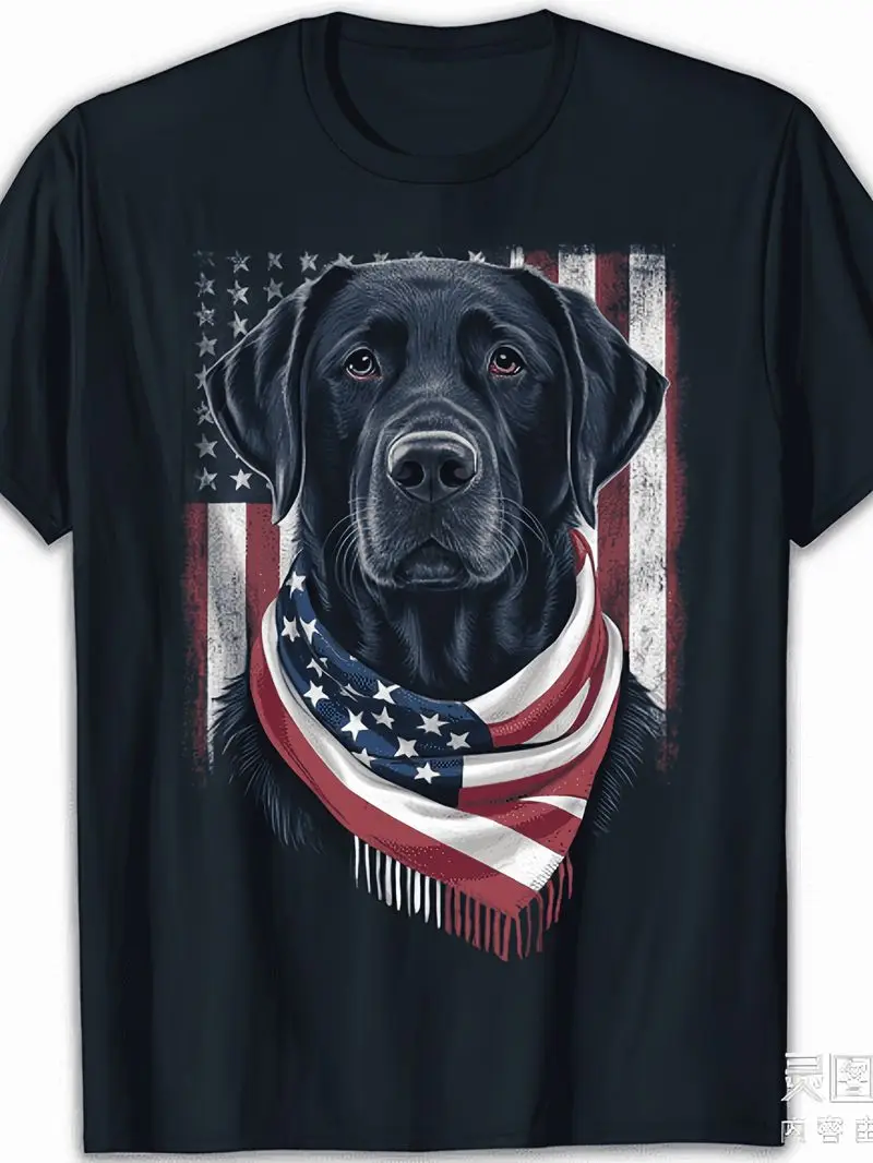 Men's & Women's Black Labrador Retriever 4Th Of July T-Shirt, Heavyweight 220Gsm Pure Cotton Retro American Flag Dog Lover Shirt