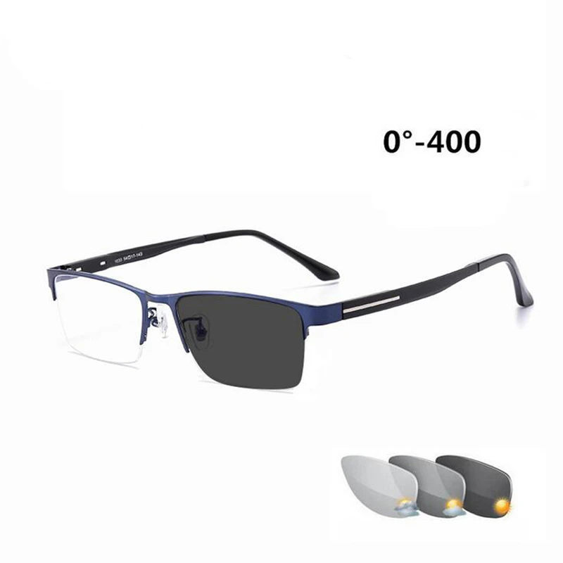 

Outdoor Shade Anti-UV Semi-Rimless Photochromic Gray Square Prescription Eyeglasses Metal Short-sight Eyewear 0 -0.5 -0.75 To -6