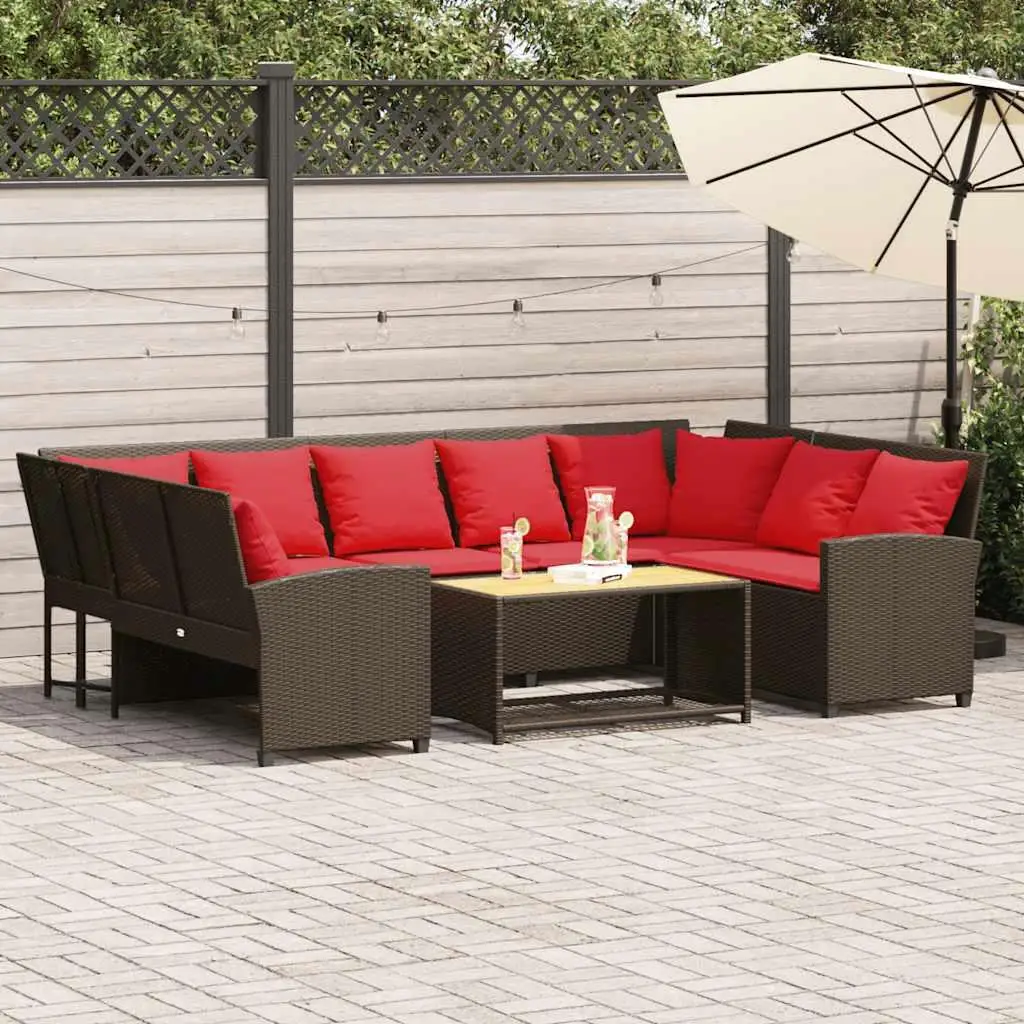 

Luxurious 9 Piece Outdoor Patio Sofa Set in Brown Stylish Comfortable Cushions for Garden Yard Poolside Furniture