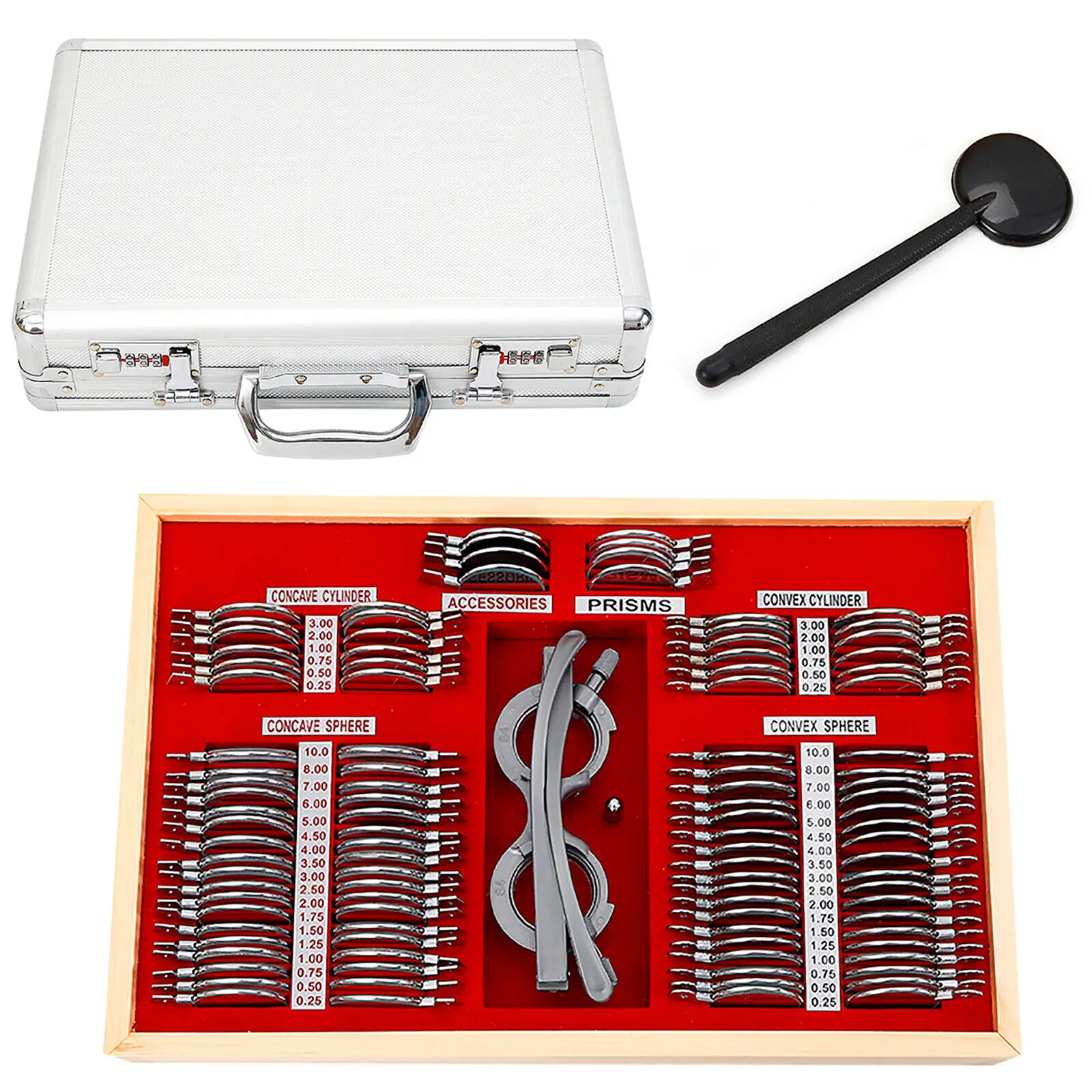 104 Pcs Optometry Optical Trial Lens Kit Test Metal Trial Frame Set W/ Case Box