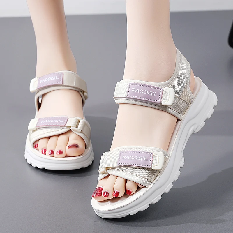 Women Sandals Soft Stitching Ladies Sandals Comfortable Flat Sandals Women Open Toe Beach Shoes Woman Footwear Sandalias Treking