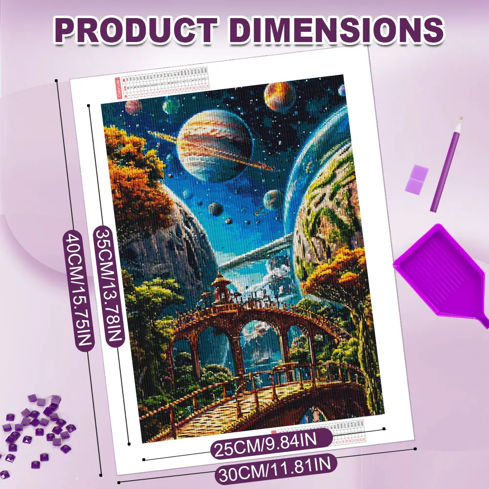 Huacan New Arrivals Diamond Painting Starry Sky Planet Bridge Diamond Embroidery Landscape Complete Kit Craft kit