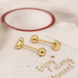 Real 18k Gold Schraubohrringe für Frauen, rein, fest, Herz, goldener Ball, dünner Schmuck vorhanden, Au750 6 Hauptverkäufe reines Gold 18K - №6
