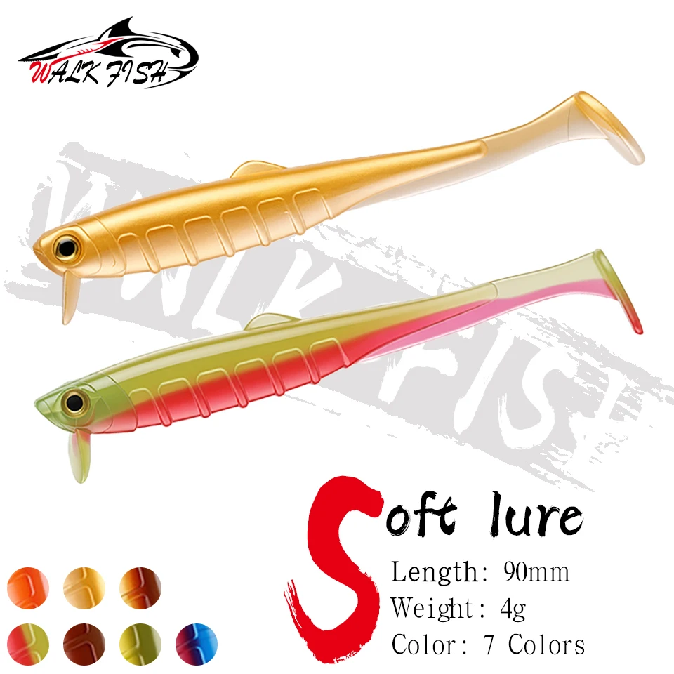 WALK FISH 10 Stück 9cm 4g Weiche Angelköder T-Schwanz Künstlicher Schwimmköder Outdoor Angelzubehör Wobbler für Barsch, Hecht, Forelle Pesca