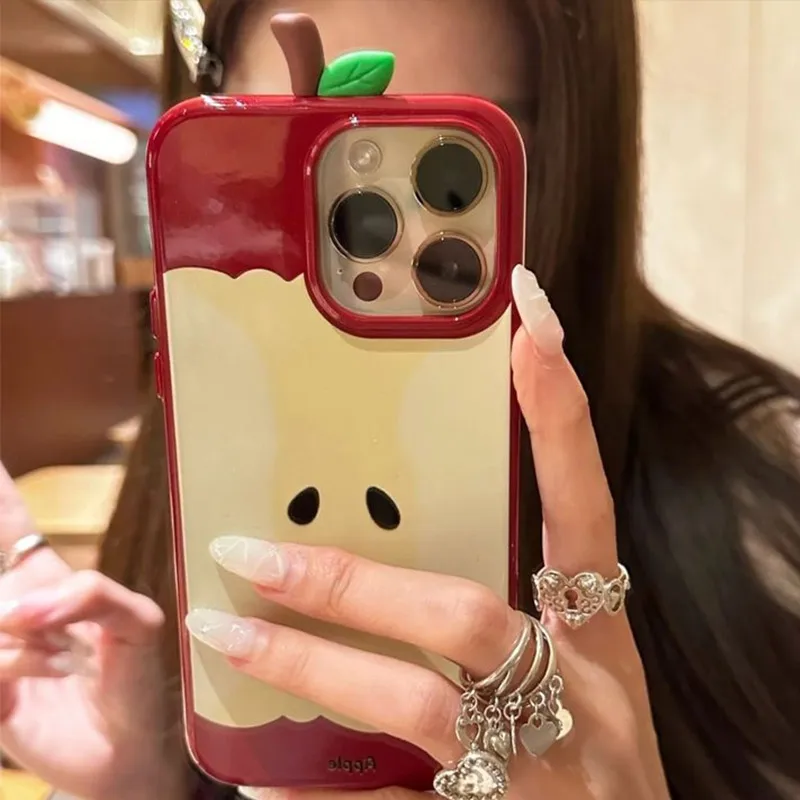 Dreidimensionale rote Apple-Kern-Handyhülle im koreanischen Stil für Apple, geeignet für iPhone 16, 15, 14, 13, 12, 11, Pro Max, Anti-Drop – Detail 4