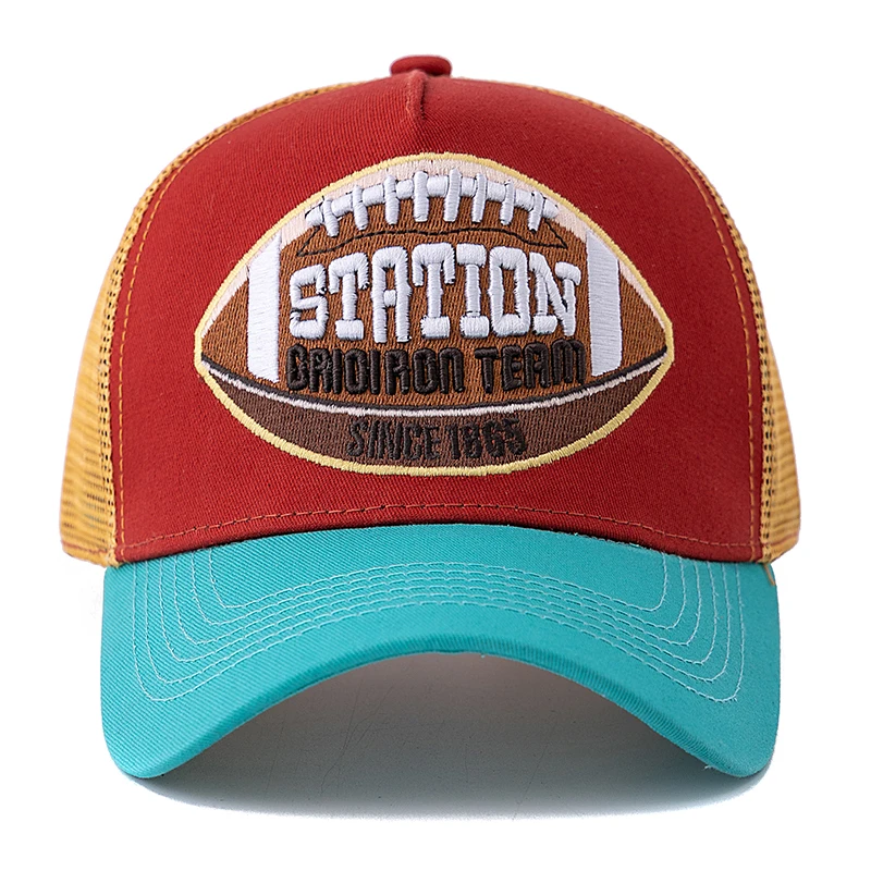 Hot Sale Unisex Football Pattern Mesh Trucker Hat Summer Breathable Baseabll Cap Embroidered Snapback Cap for Men And Women