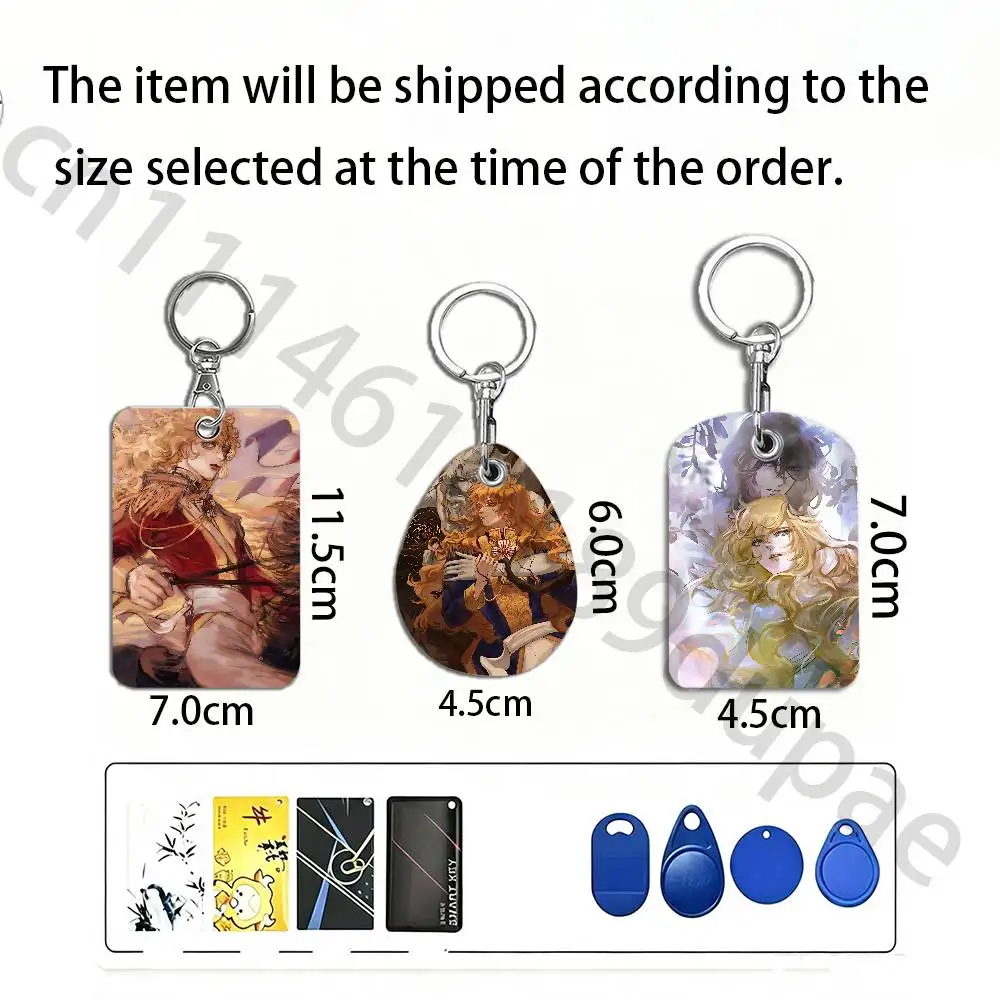 L-Lady Oscar Rose of Versailles Protective Printed Leather Card Case Metal Keychain for Bank Credit Bus Subway ID Cards