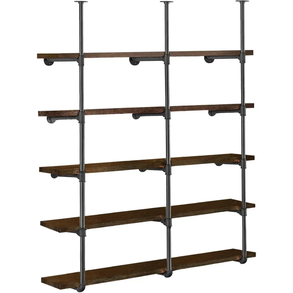 

Промышленные полки из железных труб, 3 комплекта, 5-ярусные, высотой 70,5 дюймов, глубиной 12 дюймов, открытая книжная полка DIY, настенные винтажные ретро-полки.