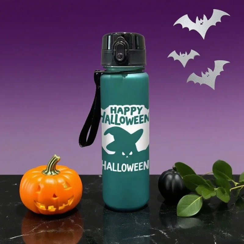 Butelka na wodę z nadrukiem 3D, matowa, o tematyce Halloween, o dużej pojemności 650 ml, bez PVC, szczelna, idealna na święta.