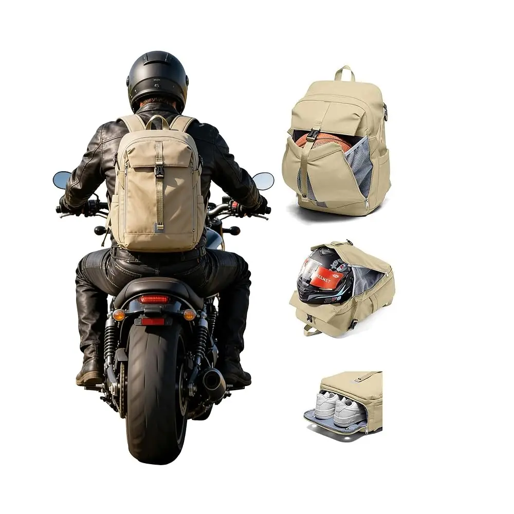 

Free Shipping Helmet Backpack for Motorcycle, Travel, Cycling, Hiking - Unisex Adult - Beige - 12.2\L x 4.7\W x 18.1\H - 20L - W