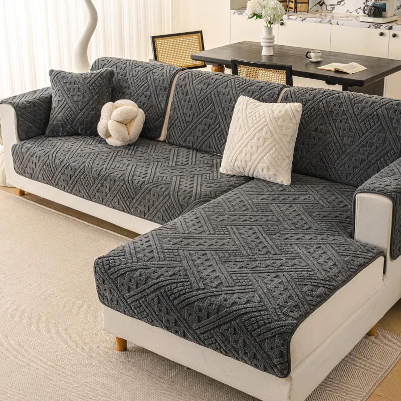 Verdicktes Plüsch-Jacquard-Sofakissen Warmes Fleece Wohnzimmer-Sitzkissen Rutschfester Staubdichter Schutzbezug für Sofa